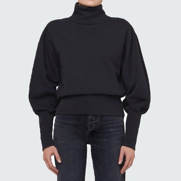 AGOLDE WOMEN'S EXTENDED RIB TURTLENECK SWEATSHIRT black size large - Picture 1 of 9